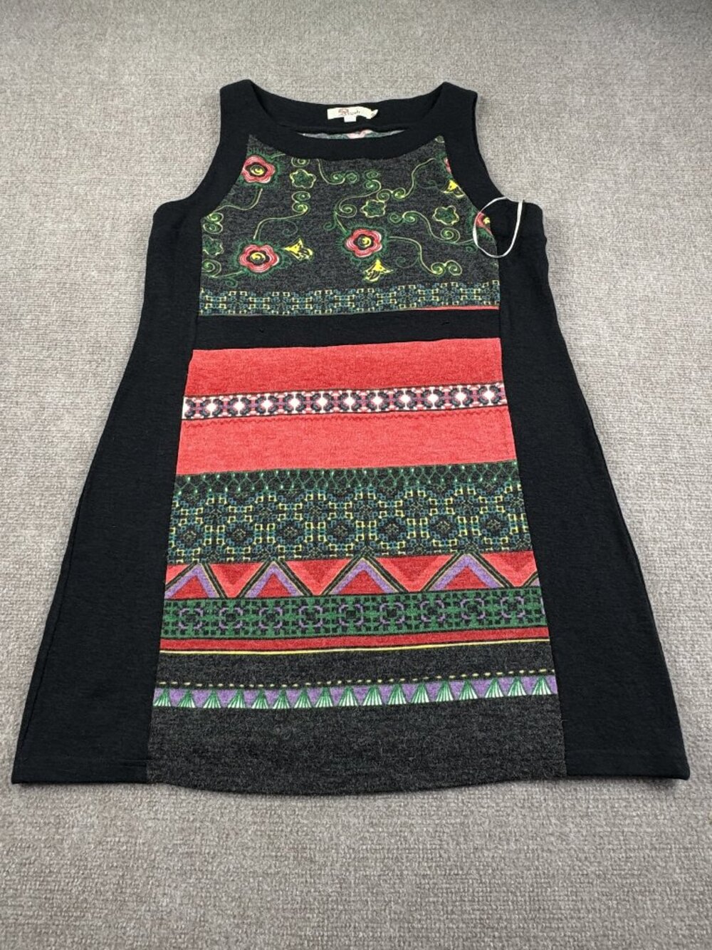 Aryeh Women’s Sleeveless Knit Sweater Dress XL Boho Floral Geo, 33" Pockets - Picture 1 of 16
